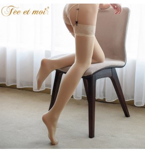 FEE ET MOI Sexy Lace Top Stay Up Thigh High Stockings Pantyhose (Skin Colour)